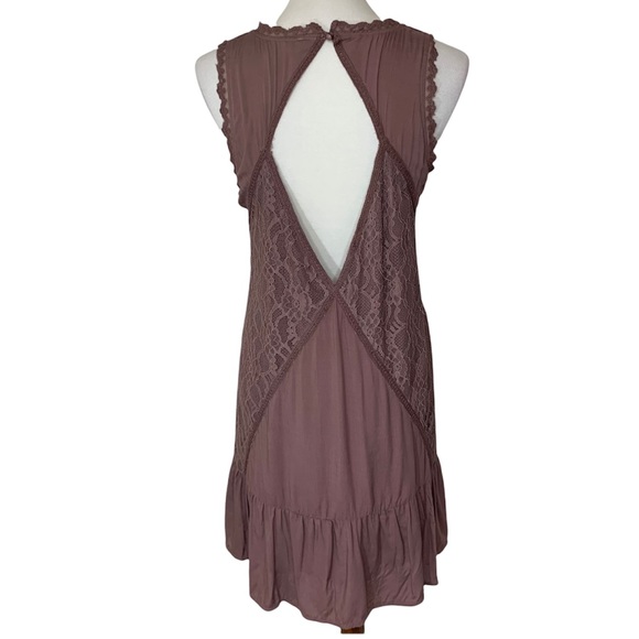 Altar’d State Brown Open Back Lace Overlay Shift Dress - Picture 4 of 8
